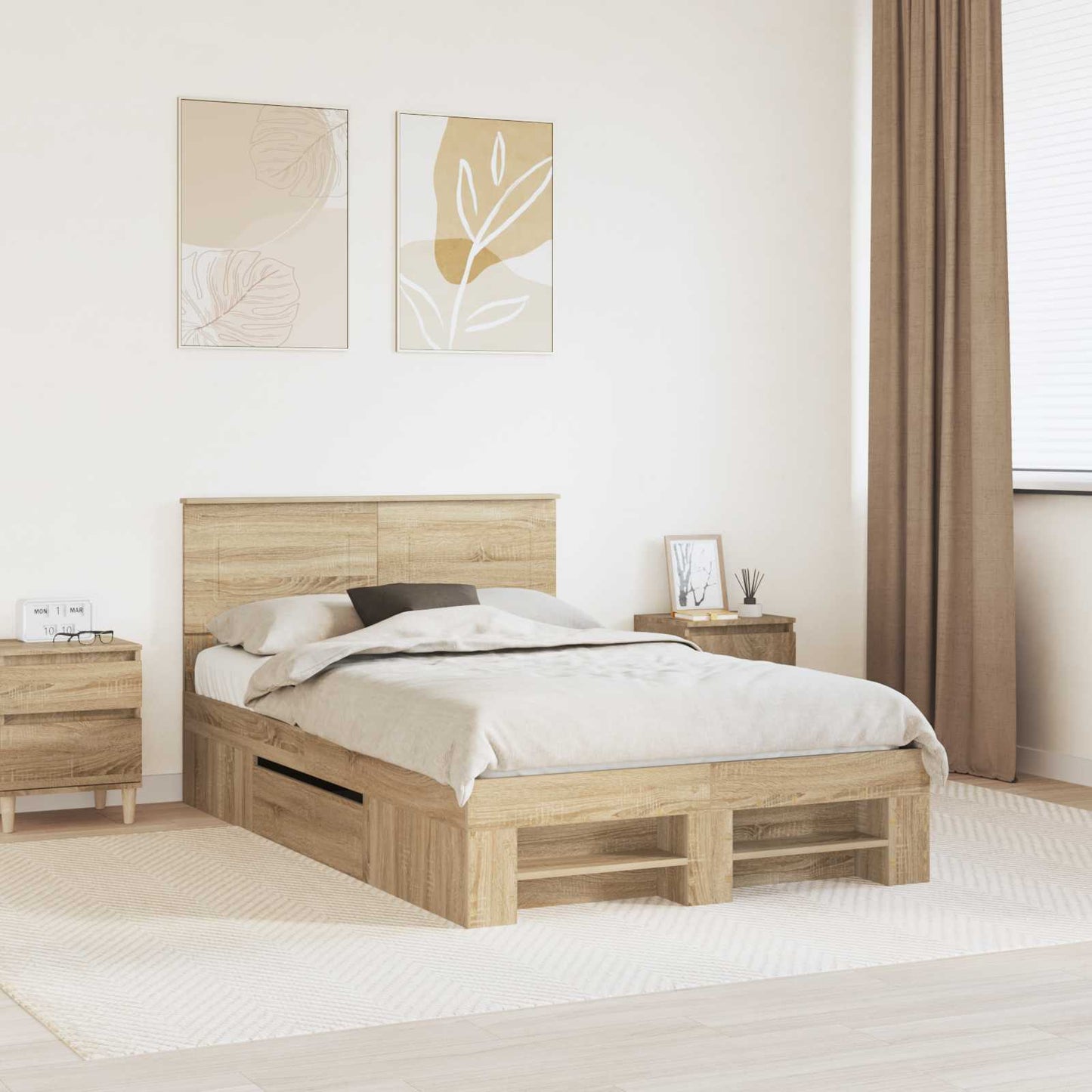 Struttura del letto con testiera Rovere Sonoma 137 x 203 cm