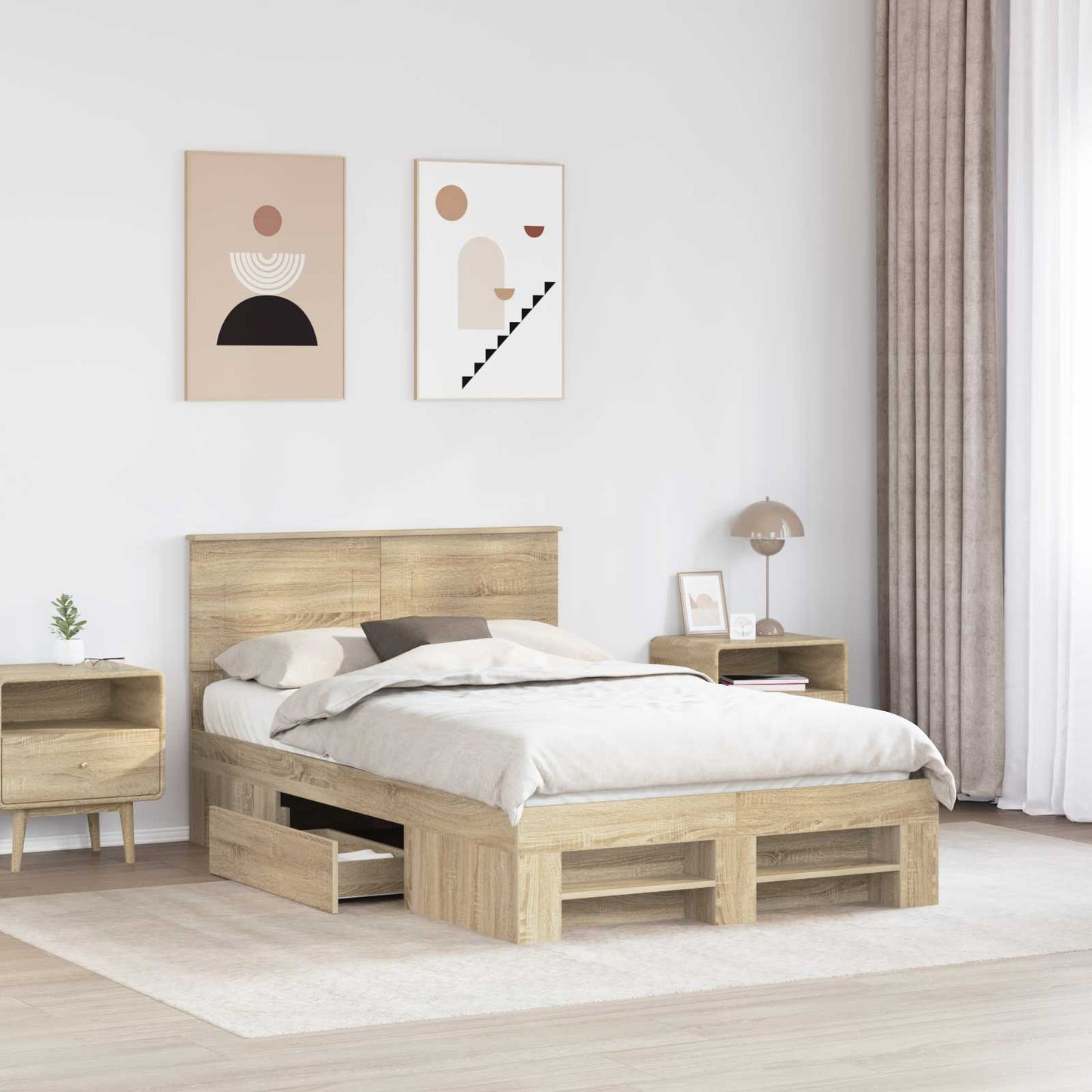 Struttura del letto con testiera Rovere Sonoma 137 x 203 cm