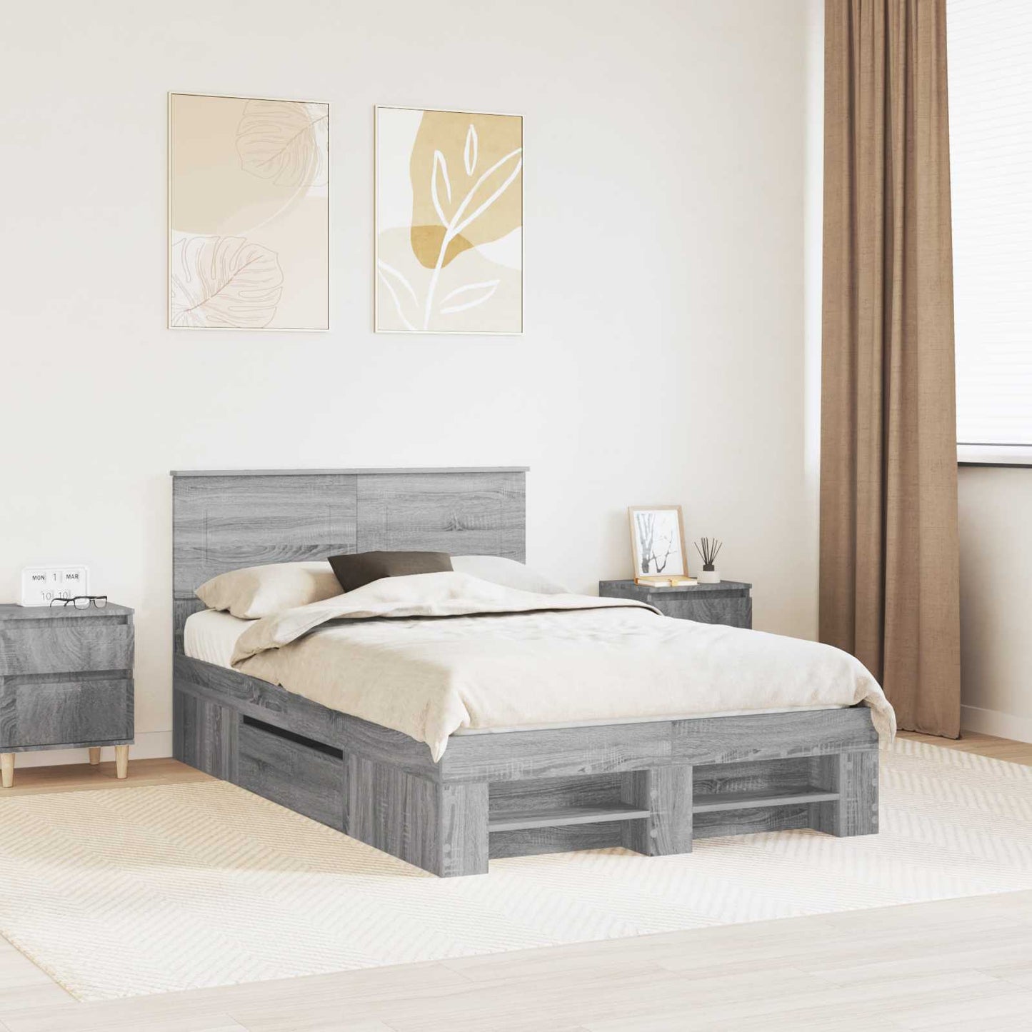 Struttura del letto con testiera Grigio Sonoma 137 x 203 cm