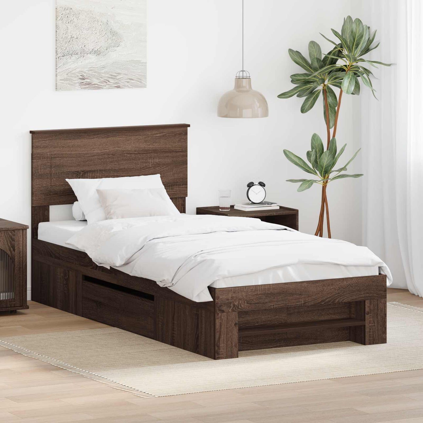 Struttura del letto con testiera Rovere Marrone 90 x 200 cm