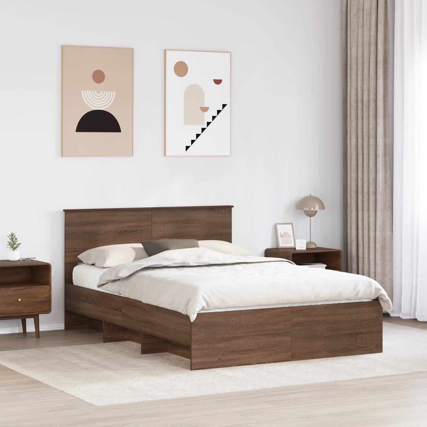 Struttura del letto con testiera Rovere Marrone 150 x 200 cm