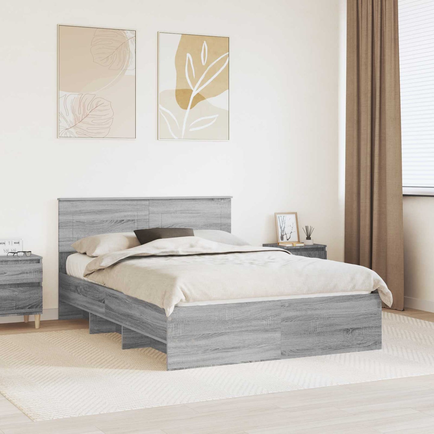 Struttura del letto con testiera Grigio Sonoma 140 x 200 cm