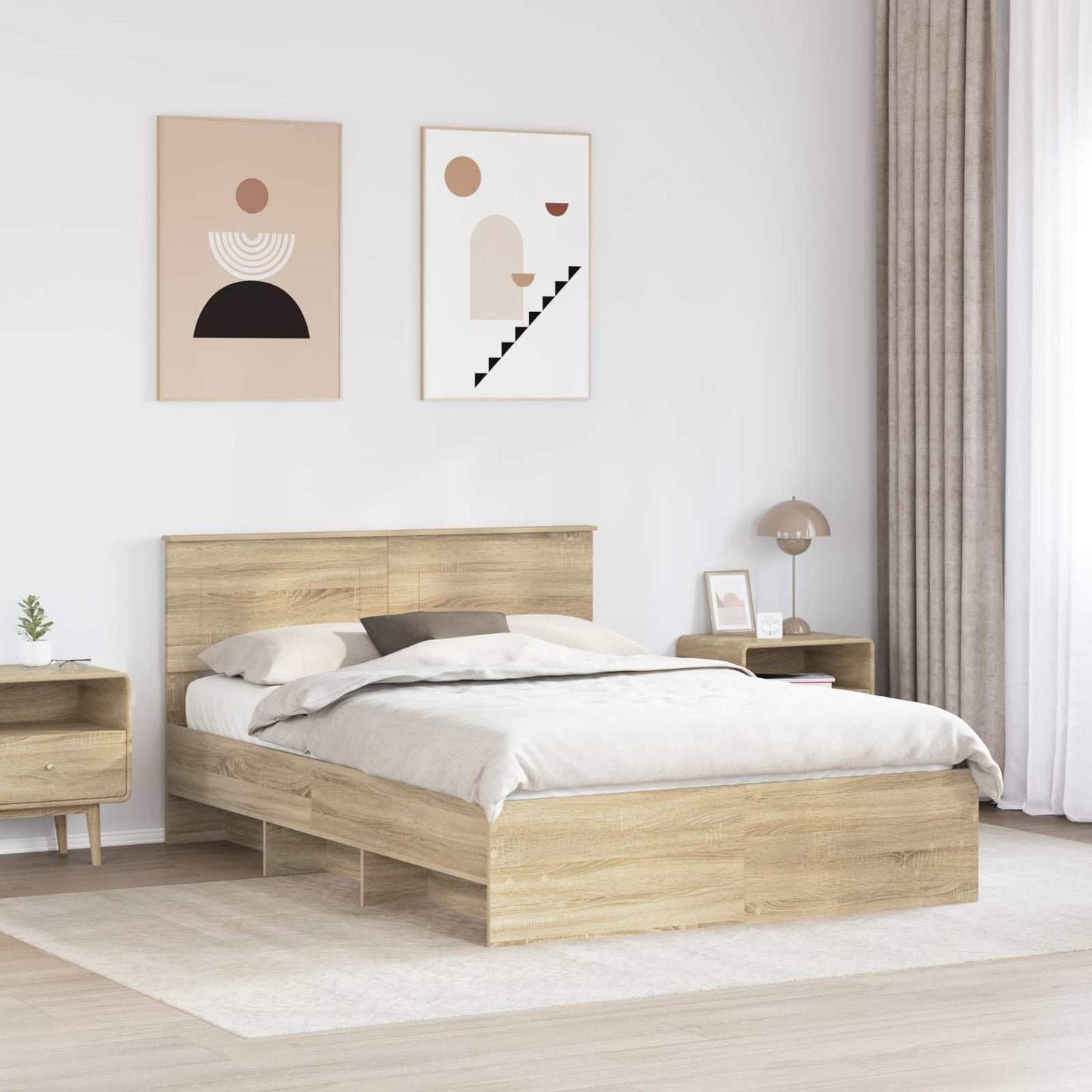 Struttura del letto con testiera Rovere Sonoma 140 x 200 cm