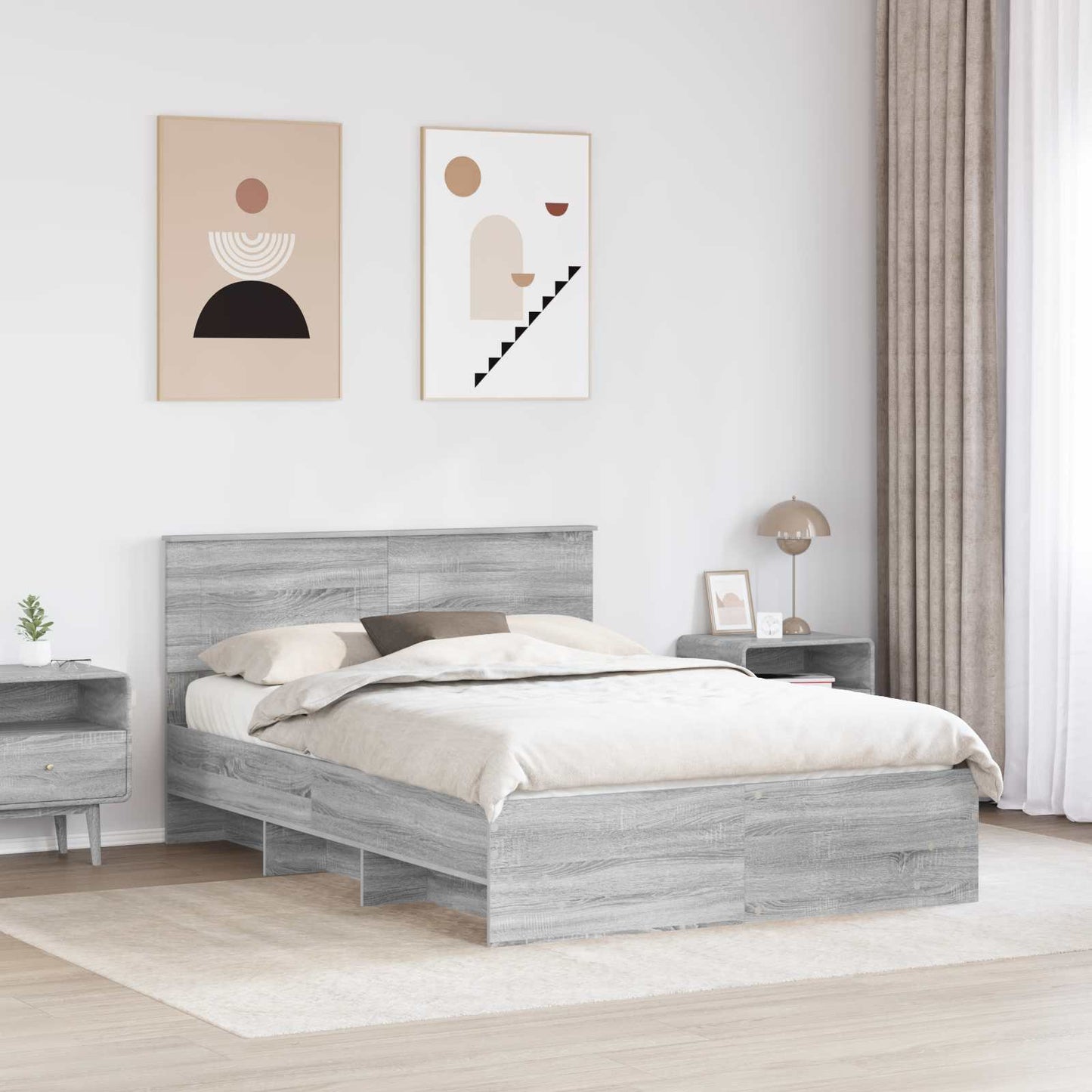 Struttura del letto con testiera Grigio Sonoma 140 x 200 cm