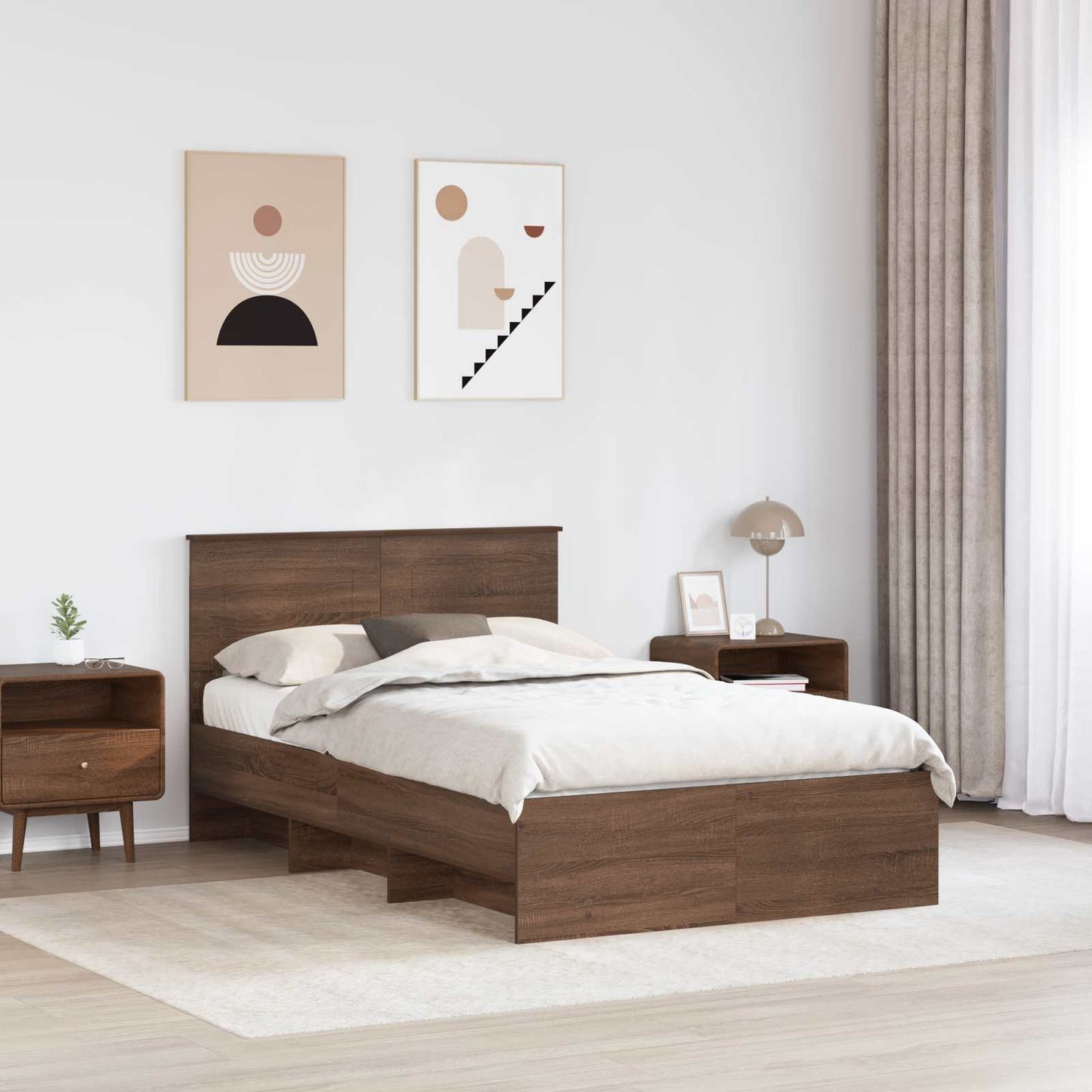 Struttura del letto con testiera Rovere Marrone 137 x 203 cm