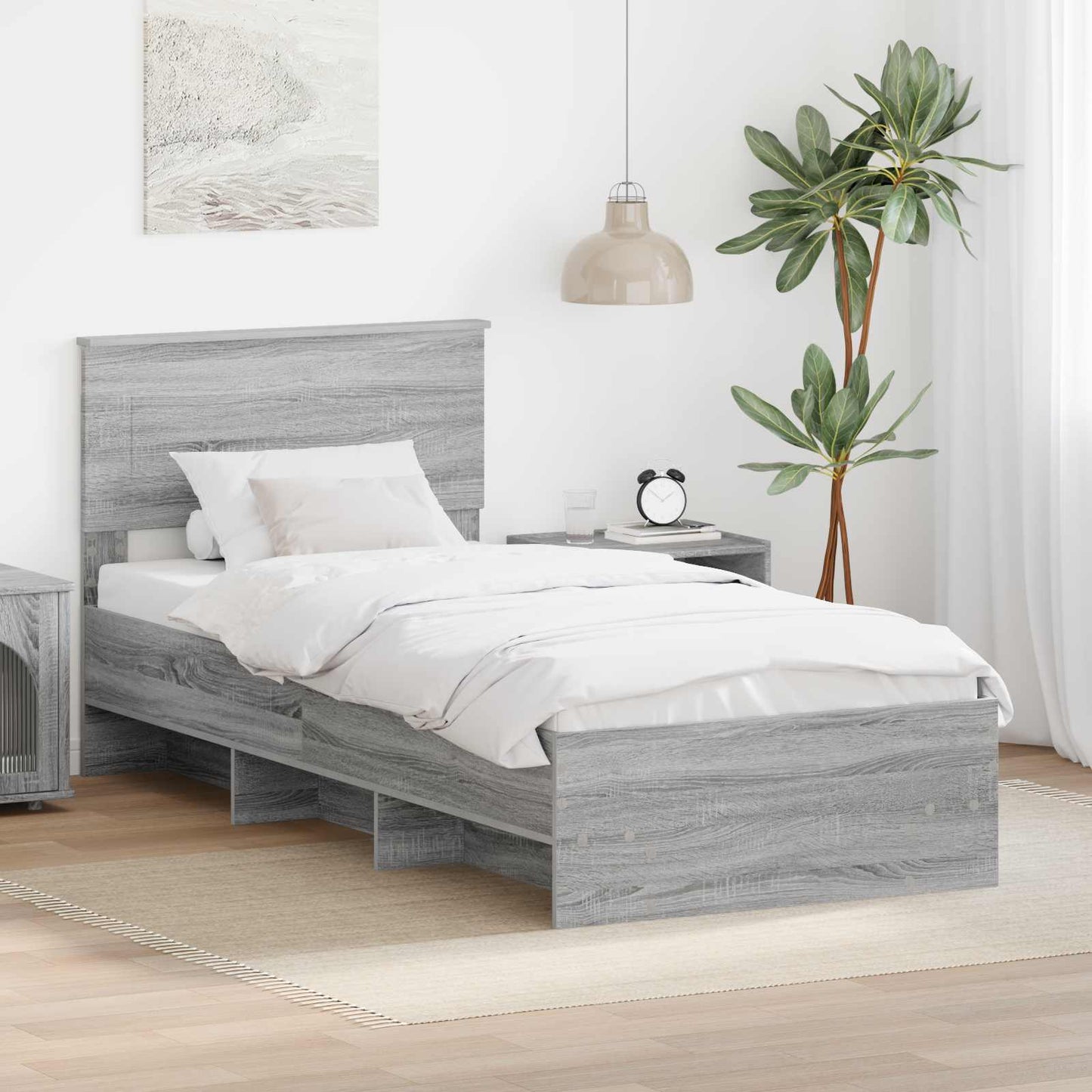Struttura del letto con testiera Grigio Sonoma 120 x 123 cm