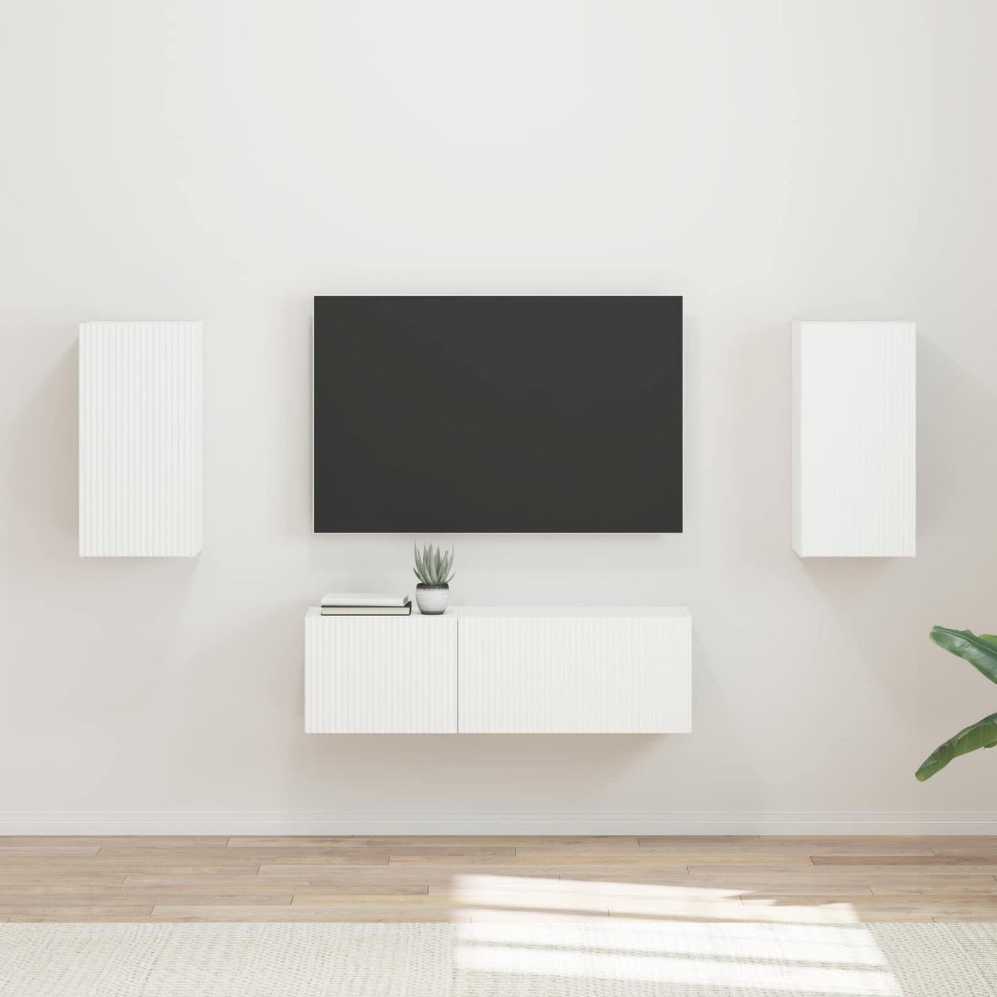 Set di Mobiletto da TV a Parete 4 pcs Bianco Legno multistrato