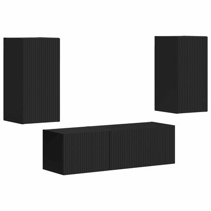 Set di Mobiletto da TV a Parete 4 pcs Nero Legno multistrato