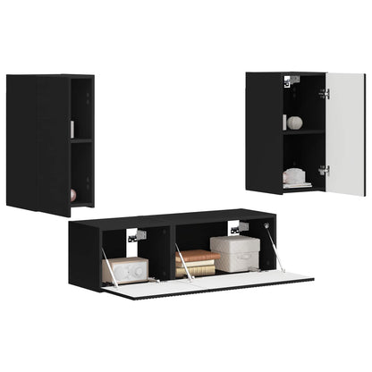 Set di Mobiletto da TV a Parete 4 pcs Nero Legno multistrato