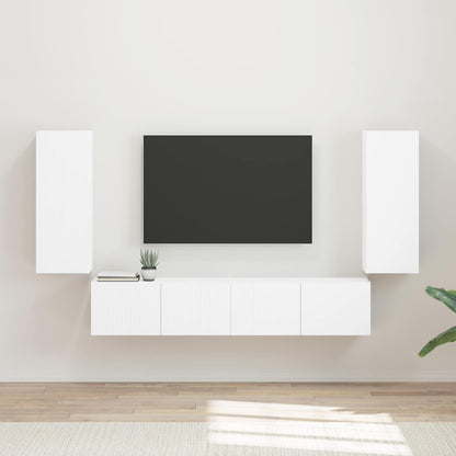 Set di Mobiletto da TV a Parete 4 pcs Bianco Legno multistrato