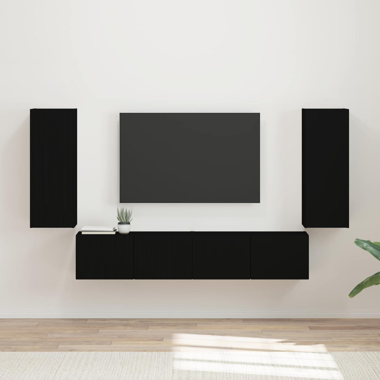 Set di Mobiletto da TV a Parete 4 pcs Nero Legno multistrato