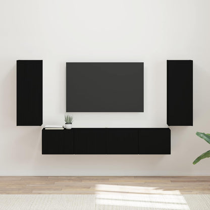 Set di Mobiletto da TV a Parete 4 pcs Nero Legno multistrato