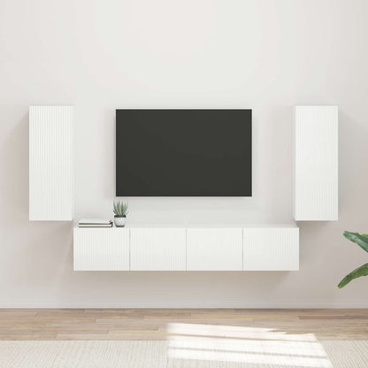 Set di Mobiletto da TV a Parete 4 pcs Bianco Lucido