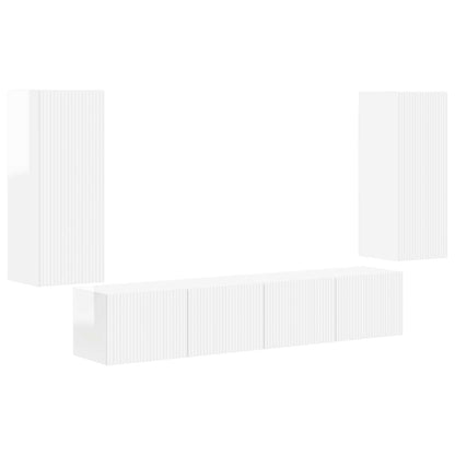 Set di Mobiletto da TV a Parete 4 pcs Bianco Lucido