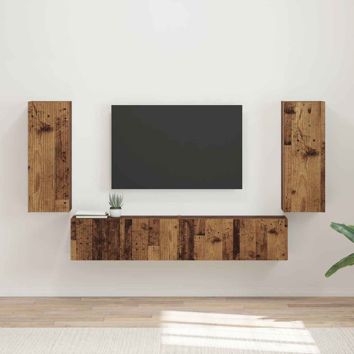 Set di Mobiletto da TV a Parete 4 pcs Legno vecchio