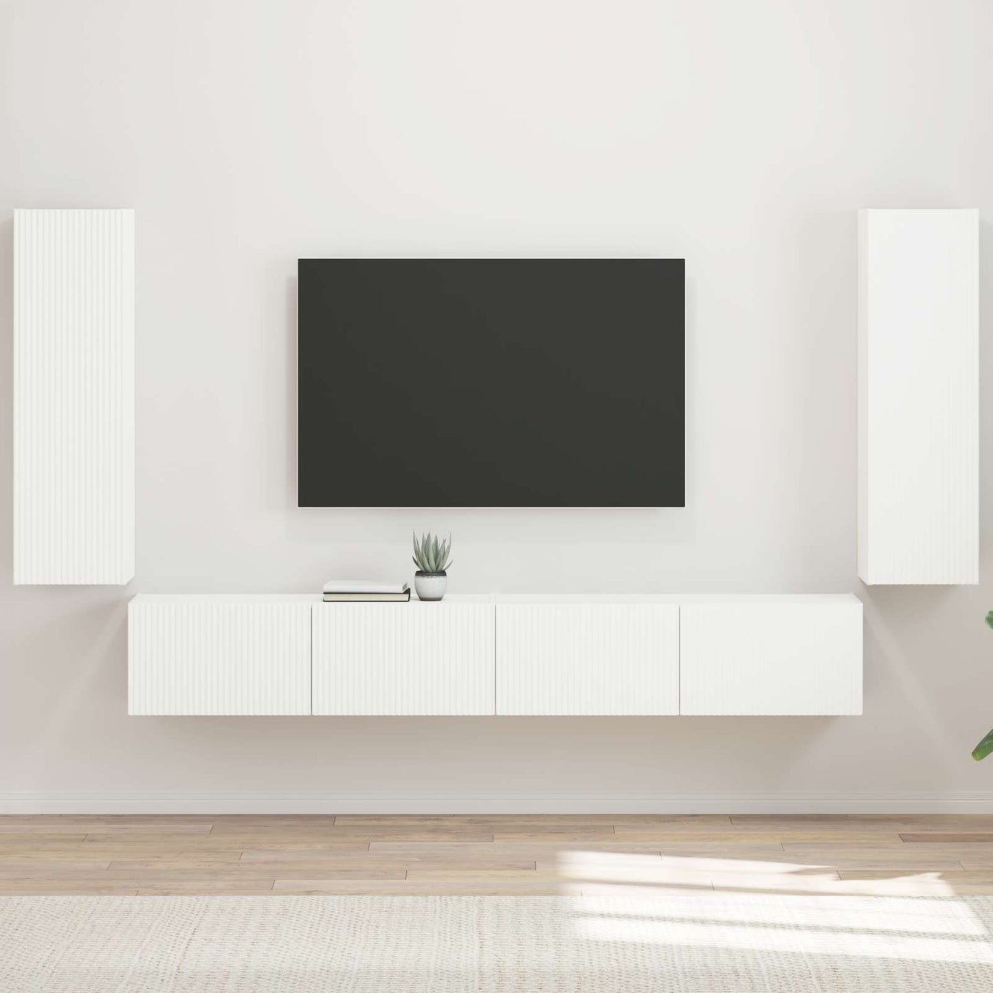 Set di Mobiletto da TV a Parete 4 pcs Bianco Legno multistrato