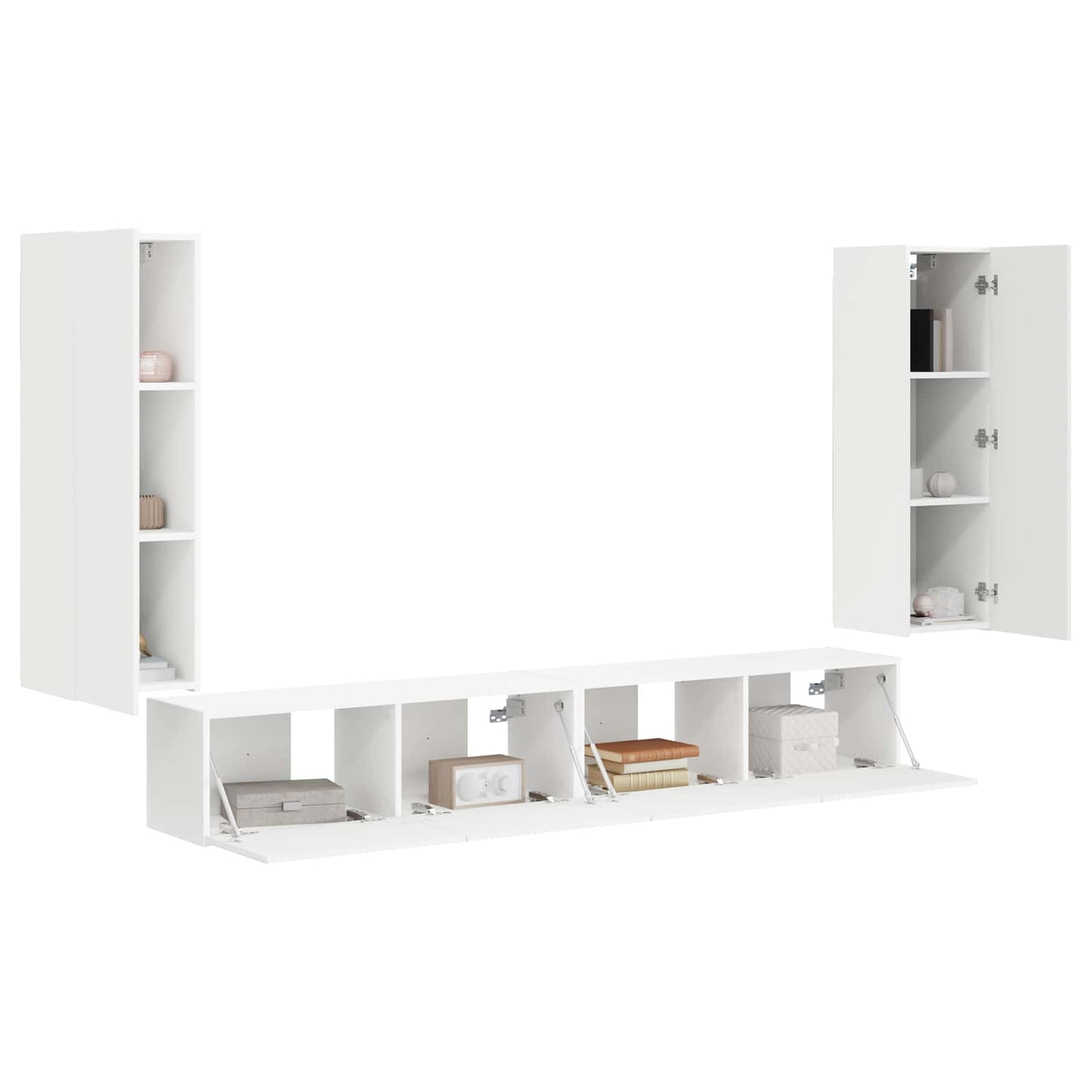 Set di Mobiletto da TV a Parete 4 pcs Bianco Legno multistrato