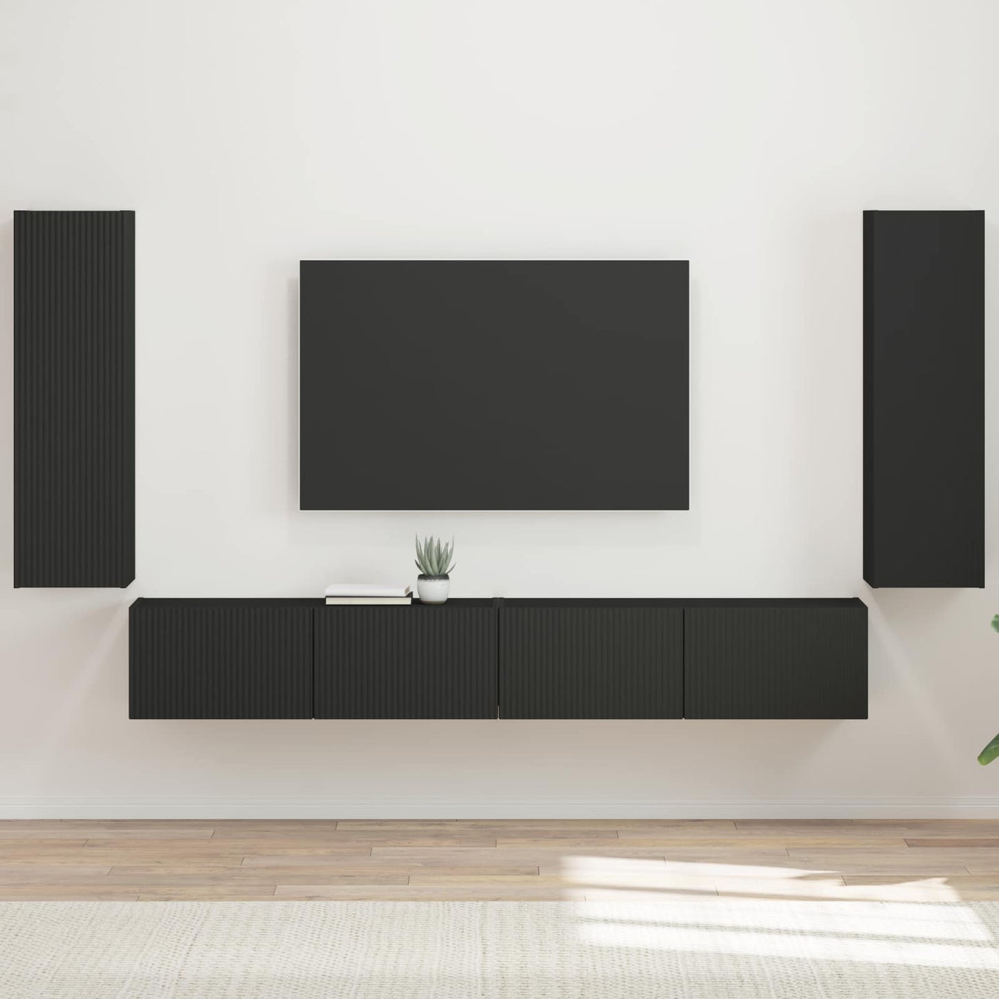 Set di Mobiletto da TV a Parete 4 pcs Nero Legno multistrato