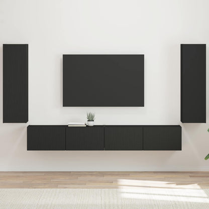 Set di Mobiletto da TV a Parete 4 pcs Nero Legno multistrato