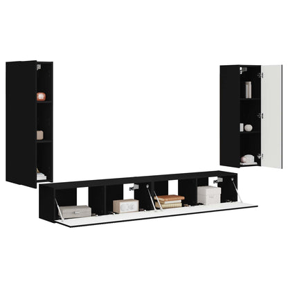 Set di Mobiletto da TV a Parete 4 pcs Nero Legno multistrato