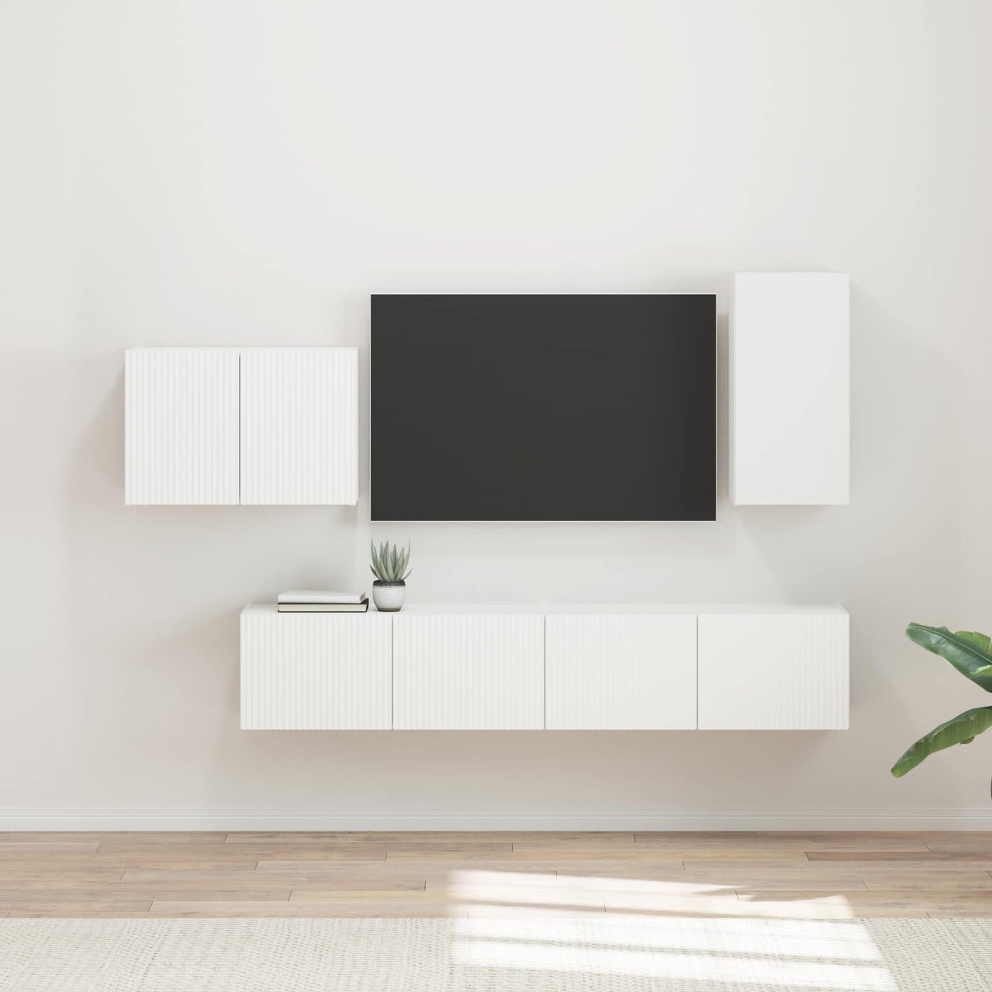 Set di Mobiletto da TV a Parete 4 pcs Bianco Legno multistrato