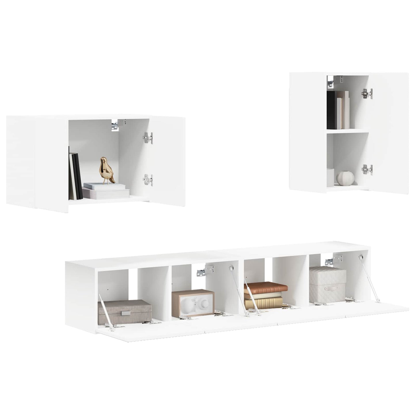 Set di Mobiletto da TV a Parete 4 pcs Bianco Legno multistrato