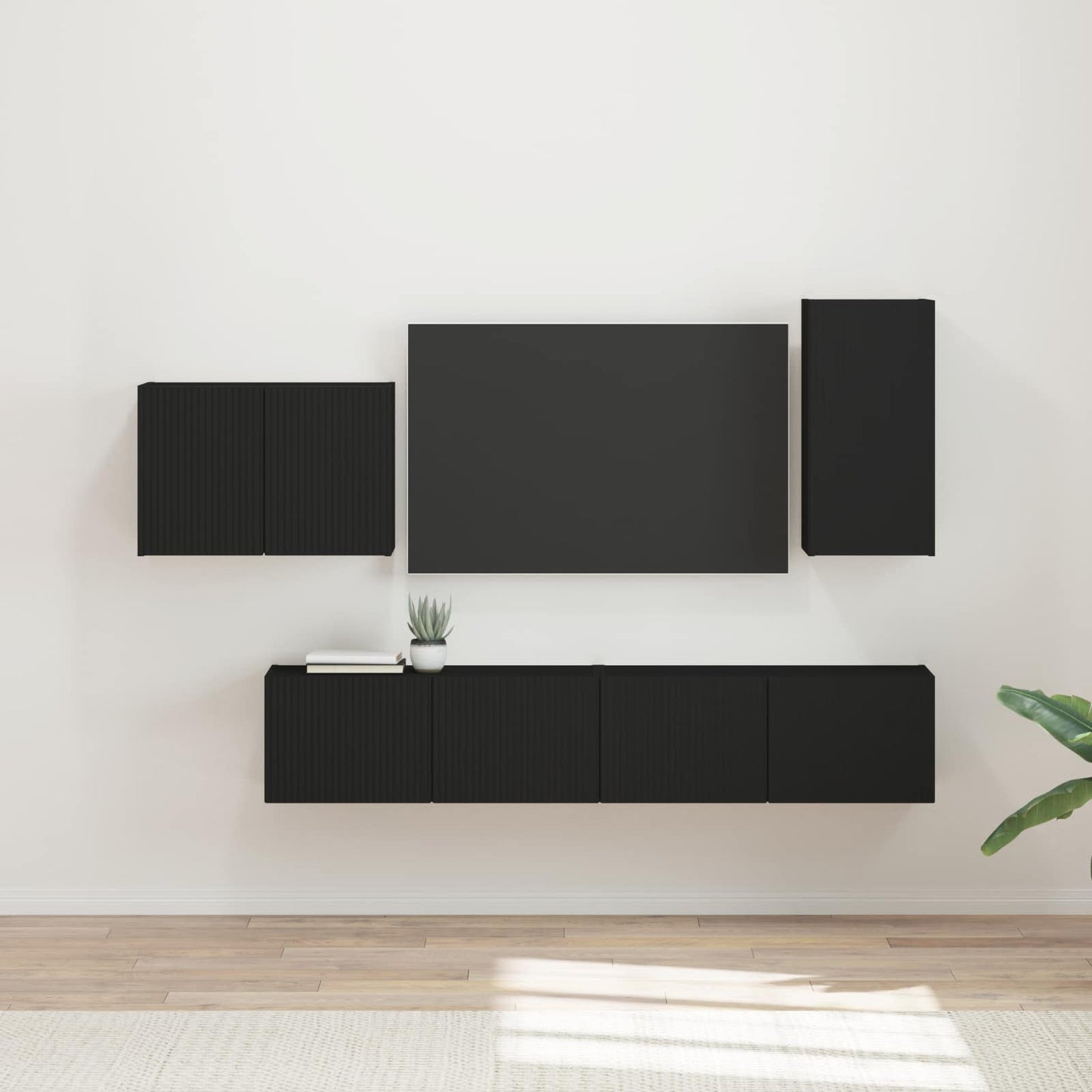 Set di Mobiletto da TV a Parete 4 pcs Nero Legno multistrato