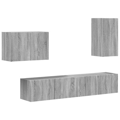 Set di Mobiletto da TV a Parete 4 pcs Grigio Sonoma