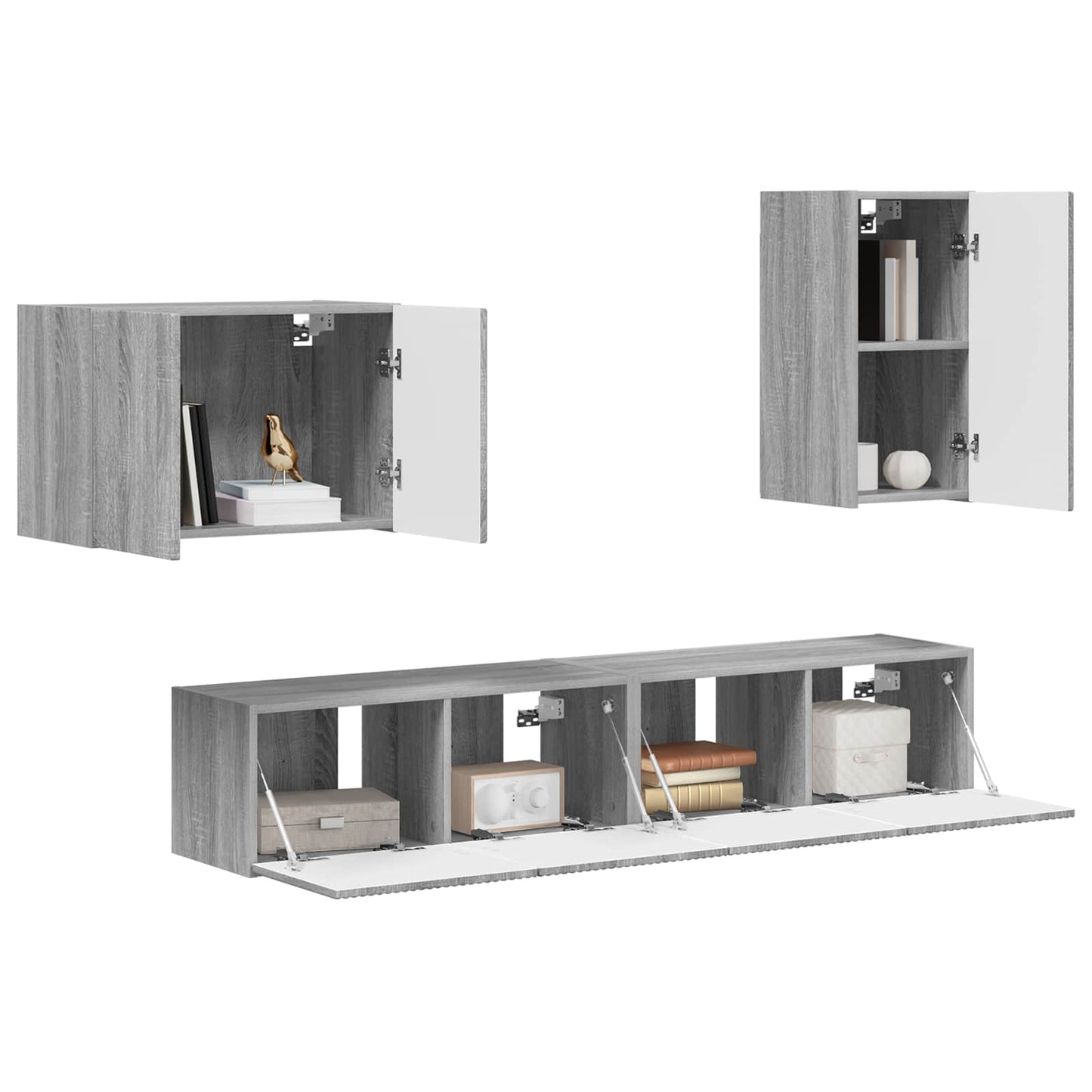 Set di Mobiletto da TV a Parete 4 pcs Grigio Sonoma