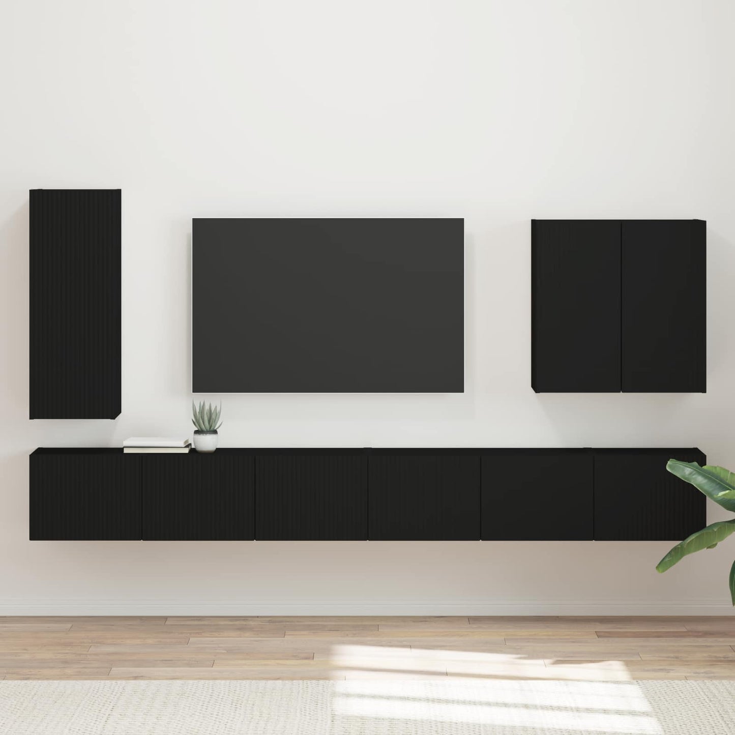 Set di Mobiletto da TV a Parete Montaggio a parete 6 pcs Nero