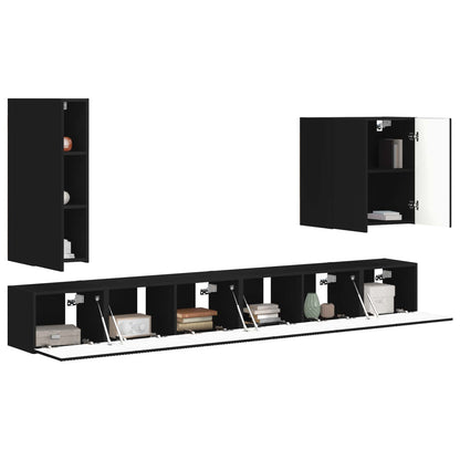Set di Mobiletto da TV a Parete Montaggio a parete 6 pcs Nero