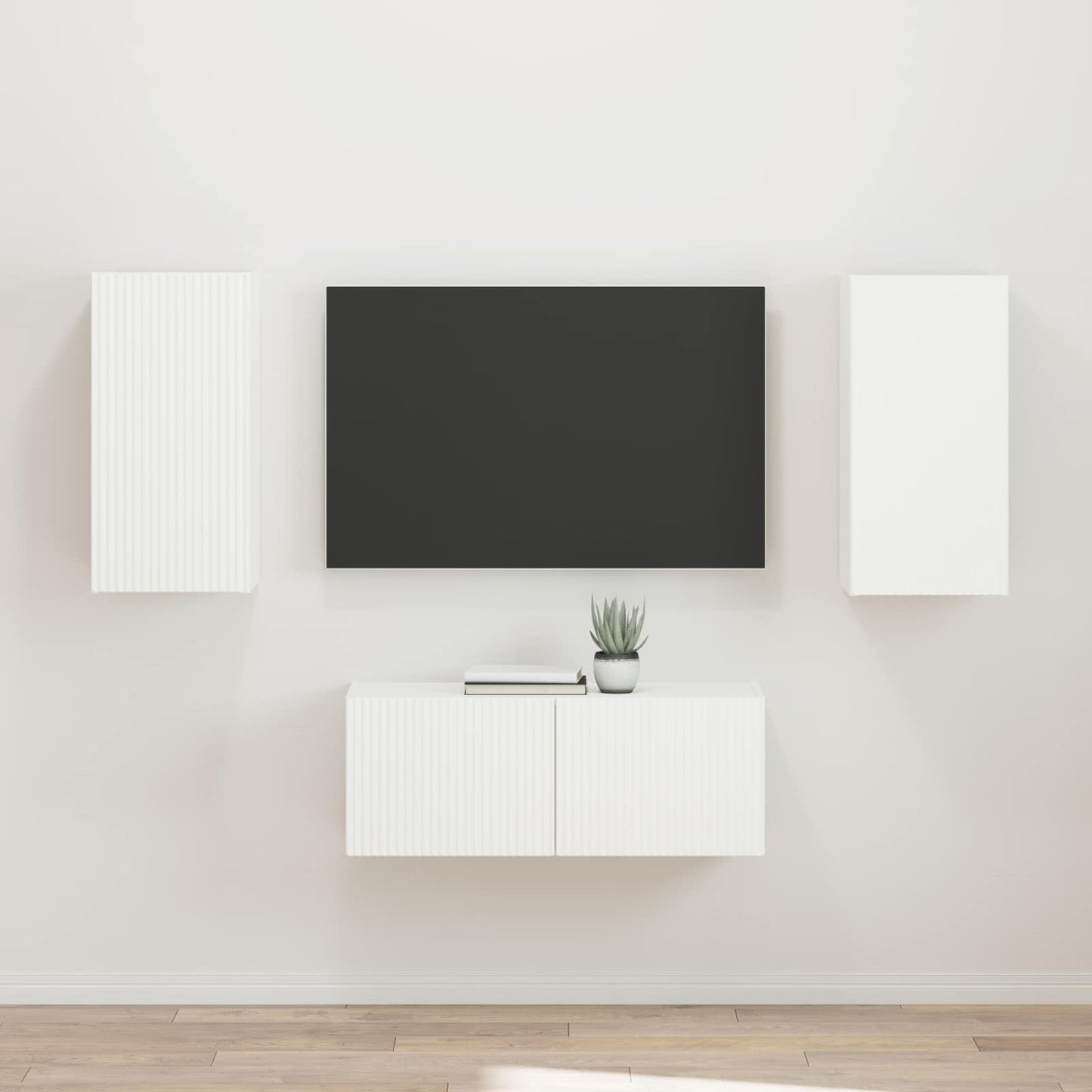 Set mobile TV Montaggio a parete 2 pcs Bianco Legno multistrato
