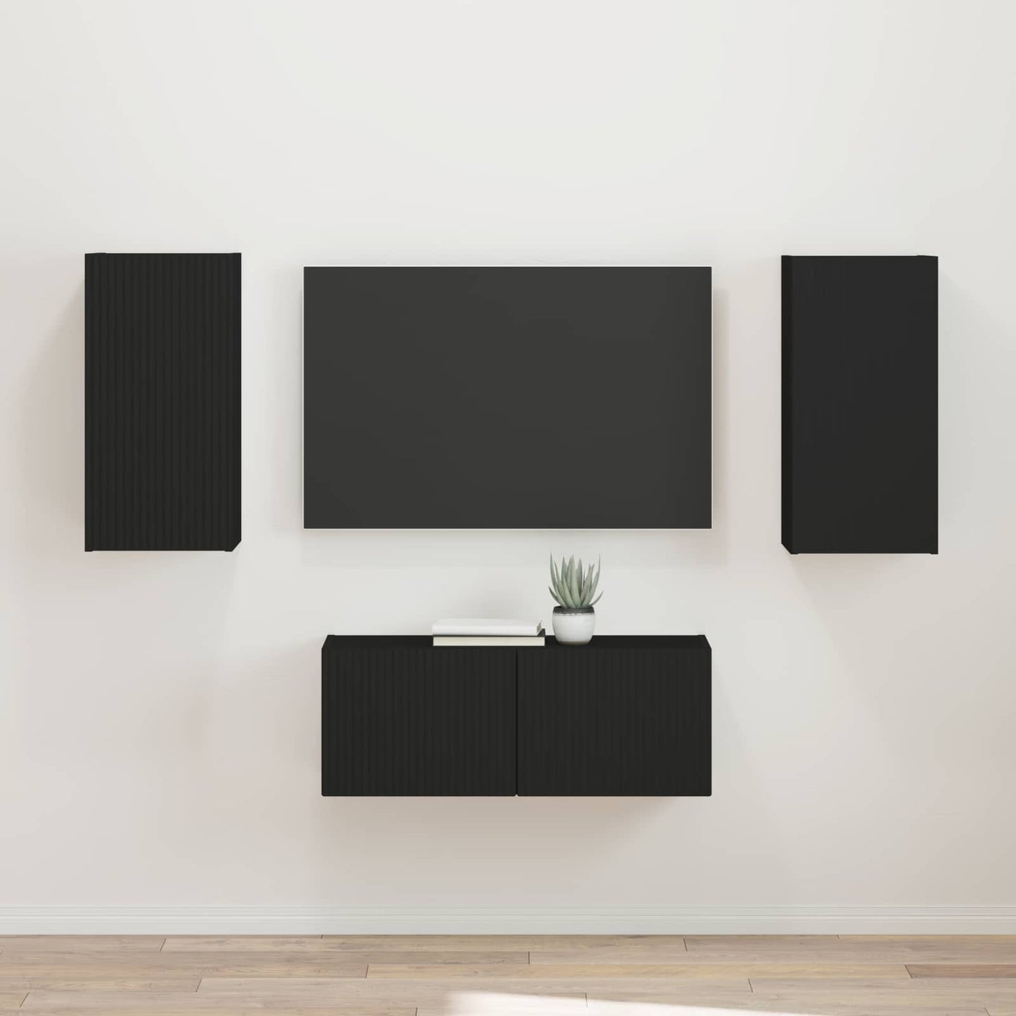 Set mobile TV Montaggio a parete 2 pcs Nero Legno multistrato