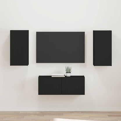 Set mobile TV Montaggio a parete 2 pcs Nero Legno multistrato