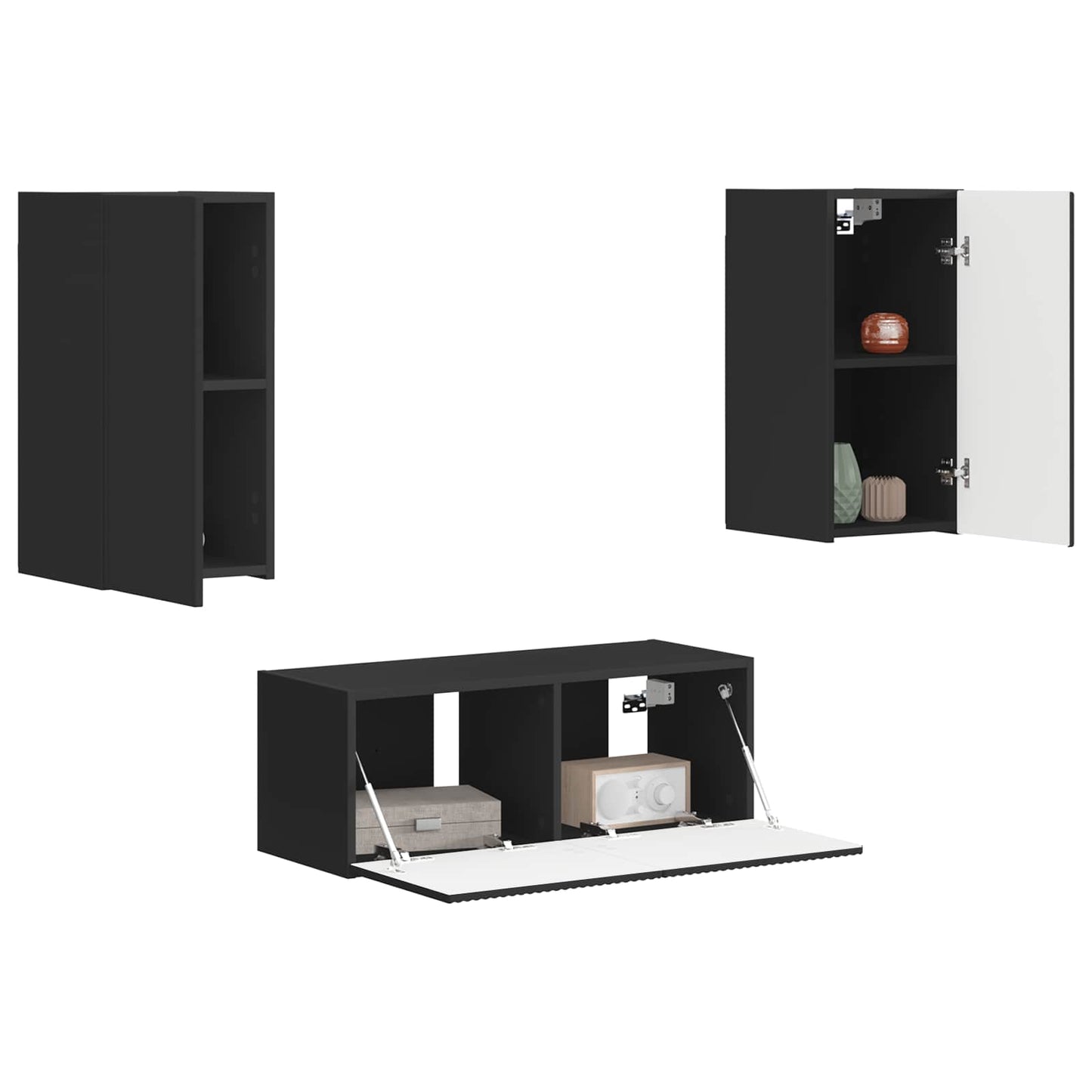 Set mobile TV Montaggio a parete 2 pcs Nero Legno multistrato