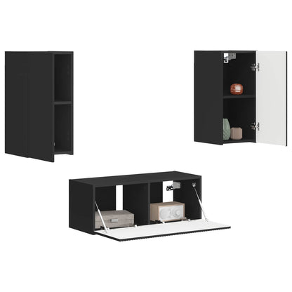 Set mobile TV Montaggio a parete 2 pcs Nero Legno multistrato