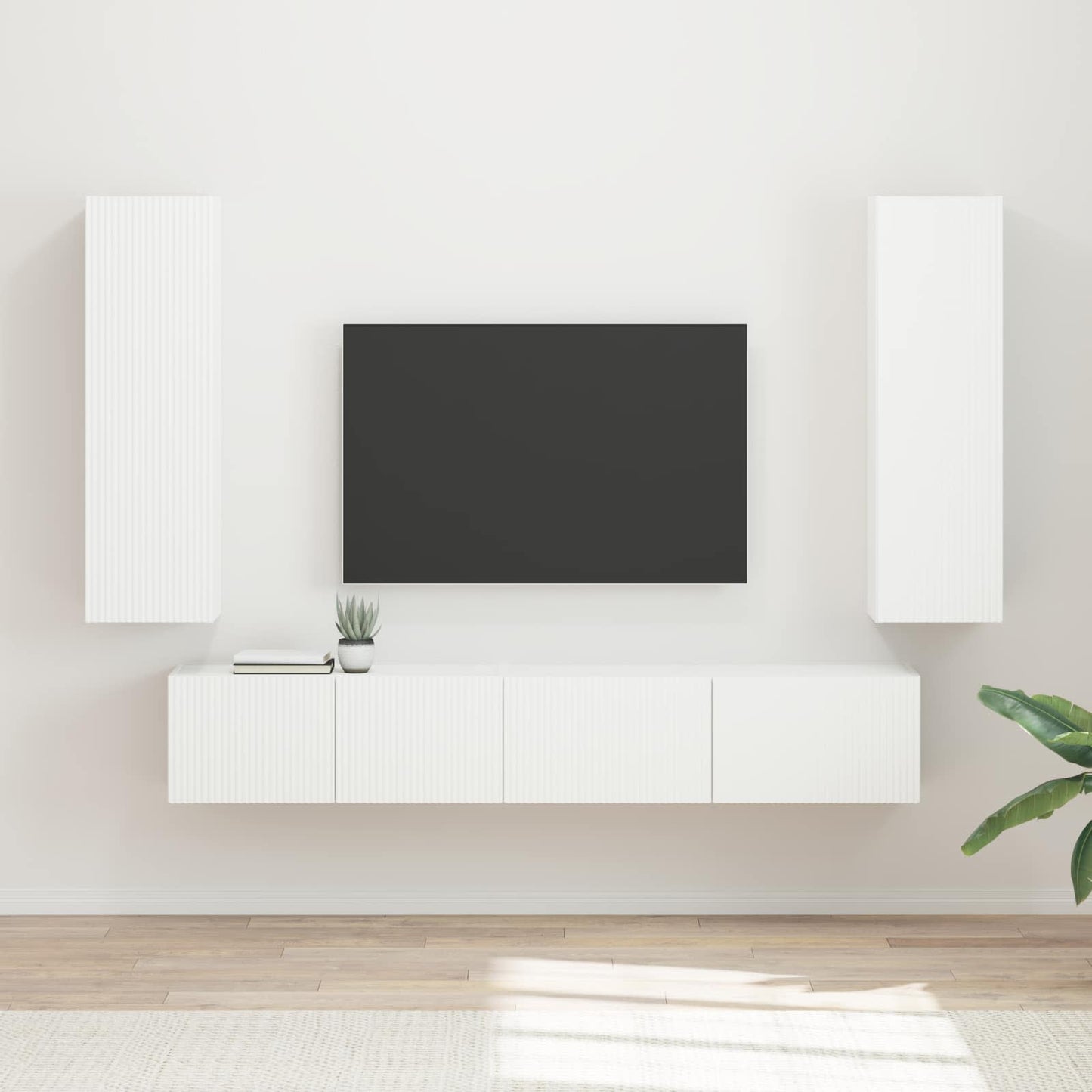 Set mobile TV Montaggio a parete 3 pcs Bianco Legno multistrato
