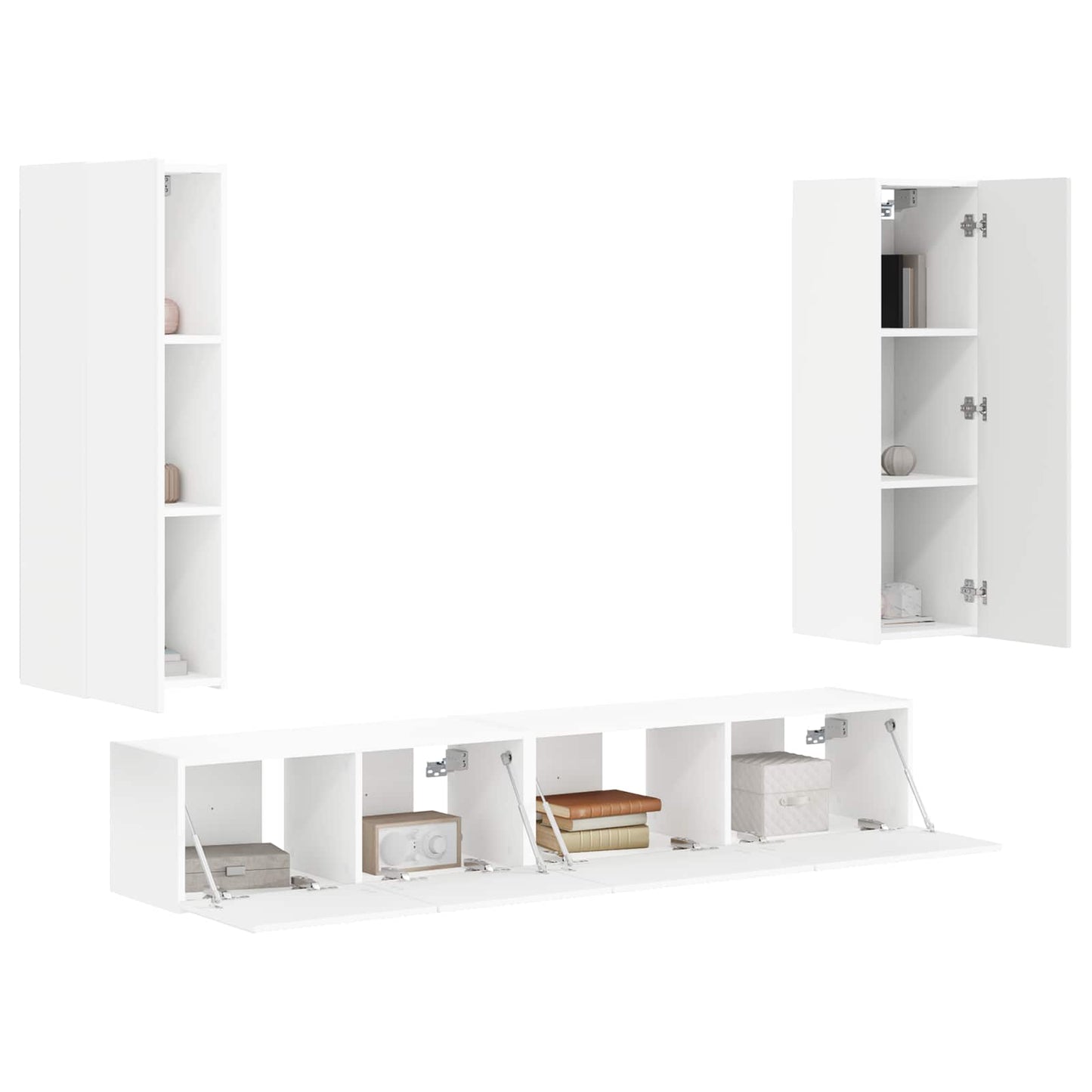 Set mobile TV Montaggio a parete 3 pcs Bianco Legno multistrato
