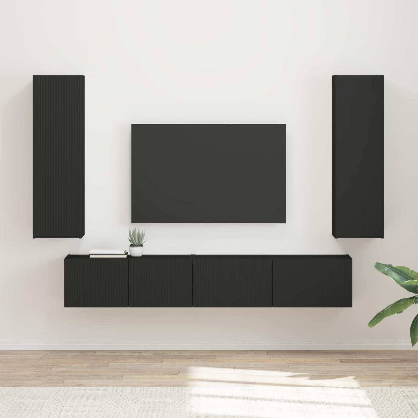 Set mobile TV Montaggio a parete 3 pcs Nero Legno multistrato