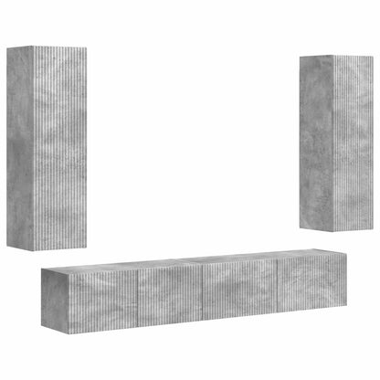 Set mobile TV 3 pcs Grigio cemento Legno multistrato