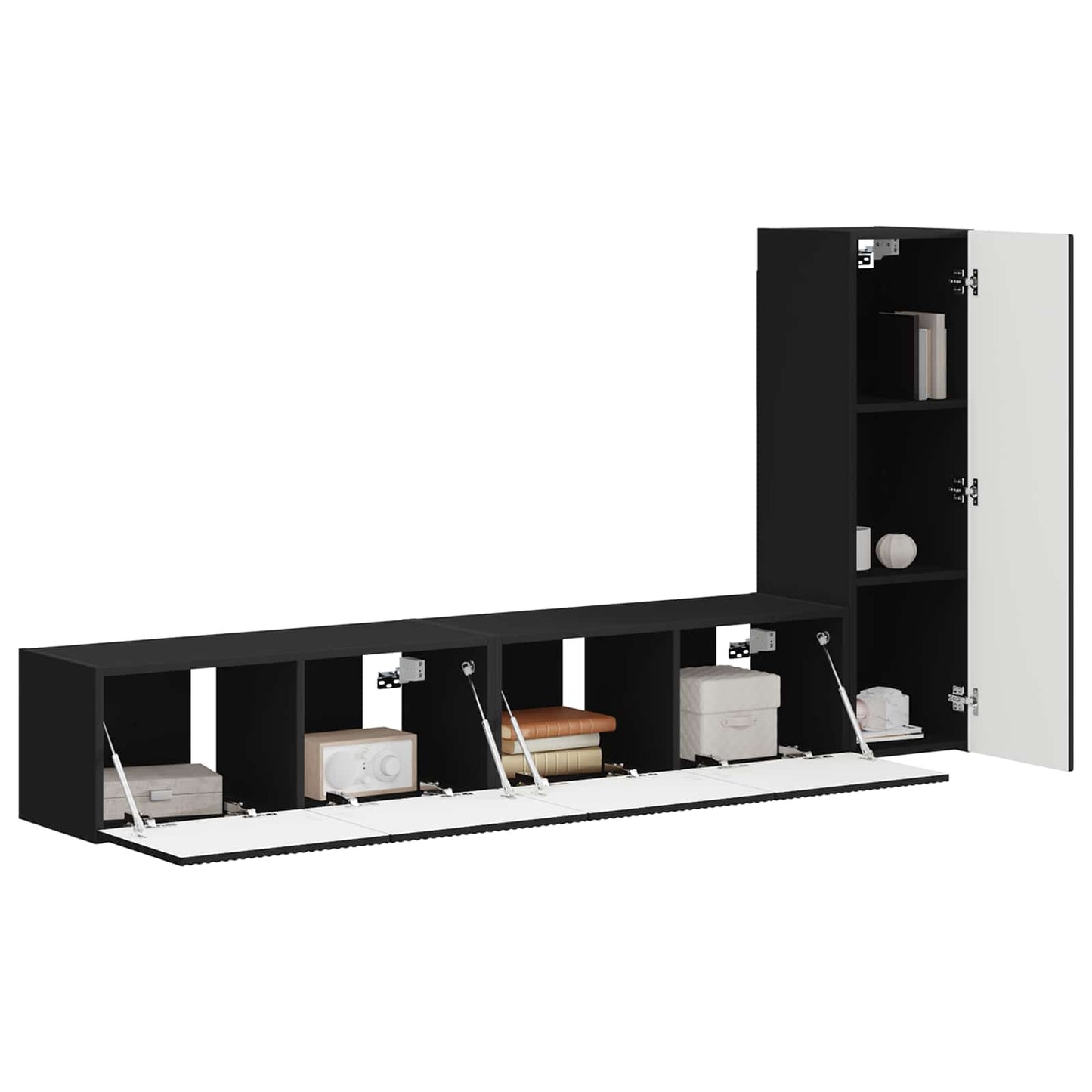 Set mobile TV Montaggio a parete 3 pcs Nero Legno multistrato