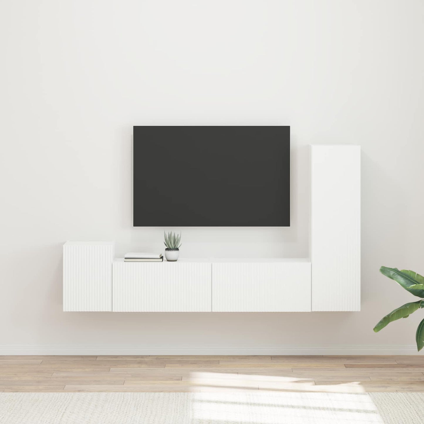 Set mobile TV Montaggio a parete 4 pcs Bianco Legno multistrato