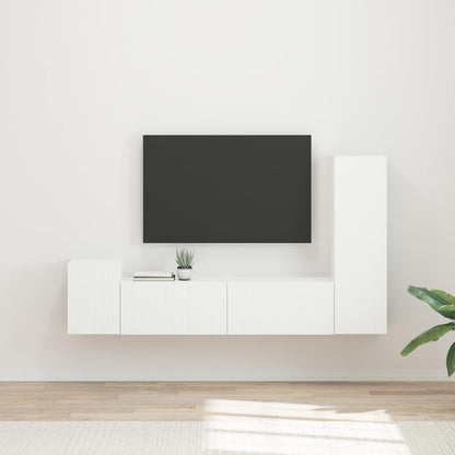 Set mobile TV Montaggio a parete 4 pcs Bianco Legno multistrato