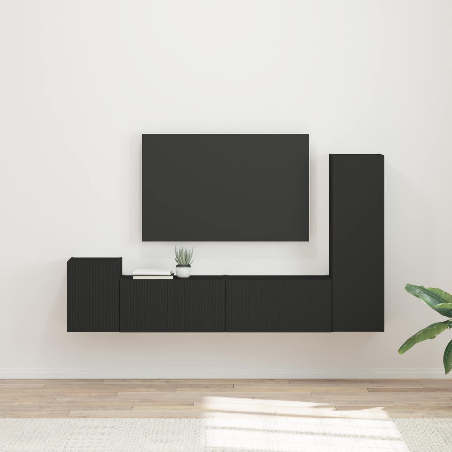 Set mobile TV Montaggio a parete 4 pcs Nero Legno multistrato