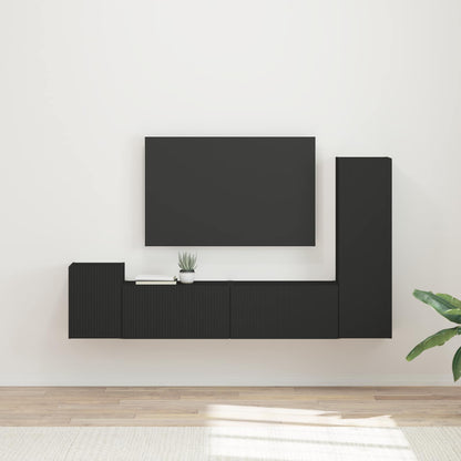 Set mobile TV Montaggio a parete 4 pcs Nero Legno multistrato