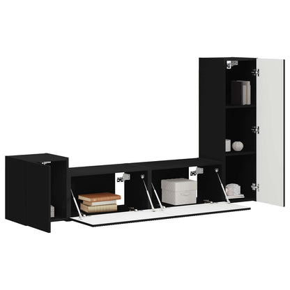 Set mobile TV Montaggio a parete 4 pcs Nero Legno multistrato