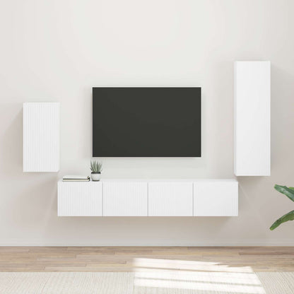 Set mobile TV Montaggio a parete 4 pcs Bianco Legno multistrato