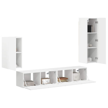Set mobile TV Montaggio a parete 4 pcs Bianco Legno multistrato