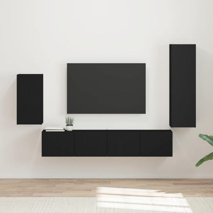 Set mobile TV Montaggio a parete 4 pcs Nero Legno multistrato