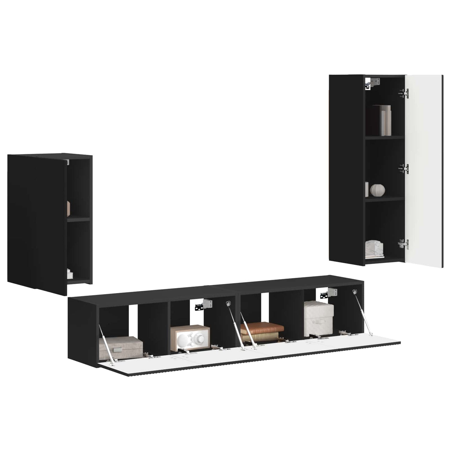 Set mobile TV Montaggio a parete 4 pcs Nero Legno multistrato